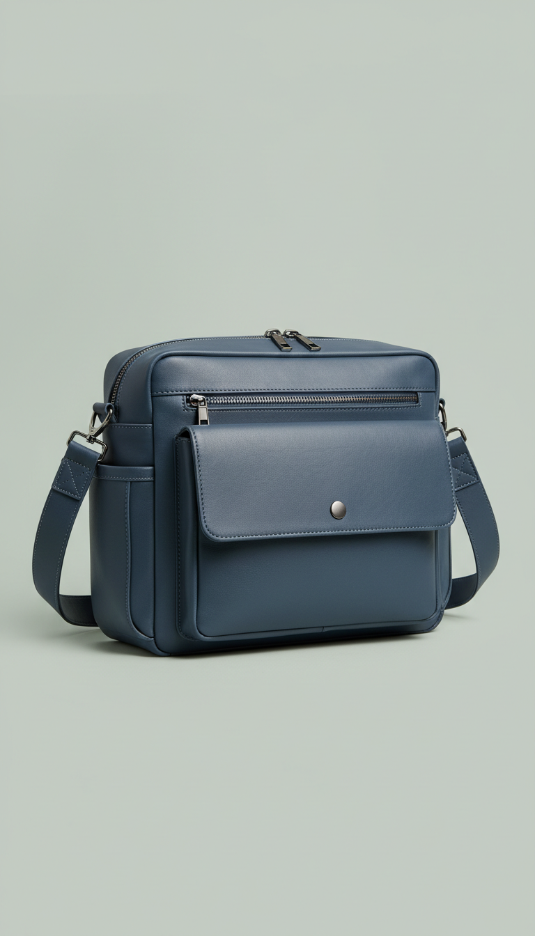 Slate Blue Vegan Leather Messenger Bag
